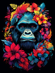 t-shirt design, ink gorilla, in the style of flowerpunk, realistic color palette created with Generative Ai