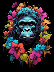 t-shirt design, ink gorilla, in the style of flowerpunk, realistic color palette created with Generative Ai