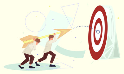 Goal illustration. People, target, arrow. Editable vector graphic design.