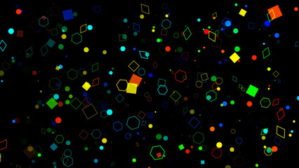 Colored Geometric Figures. Geometric shapes of different colors with black background.
