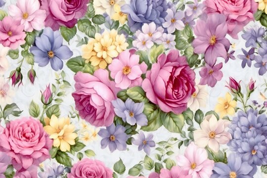 Beautiful flowers on the fabric background,  Seamless pattern