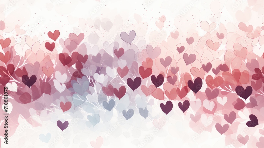 Poster a bunch of hearts that are on a white and pink background with space for a text or an image to put o