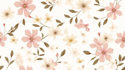  a close up of a flower pattern on a white background with pink and yellow flowers on the left side of the image.