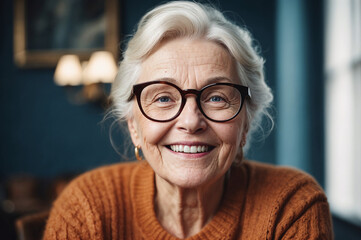 AI generated illustration of a close-up portrait of gorgeous happy senior lady