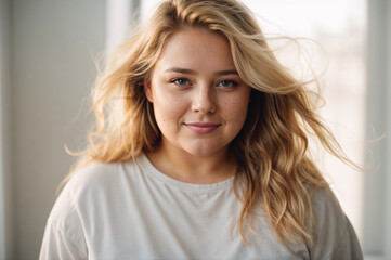 Fototapeta premium AI generated illustration of a portrait of gorgeous young plus-size woman