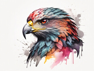  Eagle Watercolor Painting with Red and Blue Head 