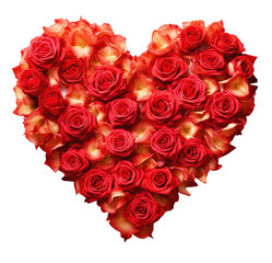 a heart made of red roses is shown on a white background