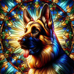 stained glass German Shepherd Dog