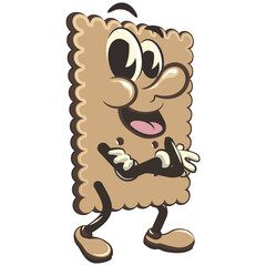 vector illustration of cute square biscuit character mascot folding his arms calmly, work of handmade
