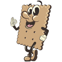 vector illustration of cute square biscuit character mascot giving an okay sign, work of handmade