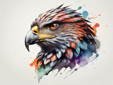  Eagle Watercolor Painting with Red and Blue Head ai image 