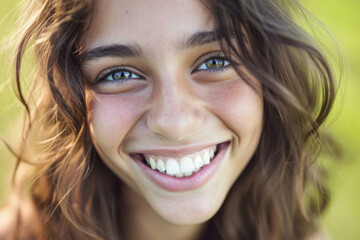 The radiant smiles of a girl, showcasing a perfect grin with gleaming white teeth