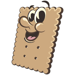 vector icon illustration of a cute square biscuit character mascot, work of handmade