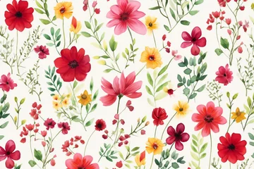 Tuinposter Seamless pattern with watercolor flowers,  Hand-drawn illustration © Prism