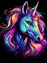 Obraz na płótnie Canvas t-shirt design, a colorful unicorn head with rainbow mane created with Generative Ai