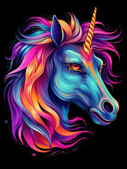 t-shirt design, a colorful unicorn head with rainbow mane created with Generative Ai