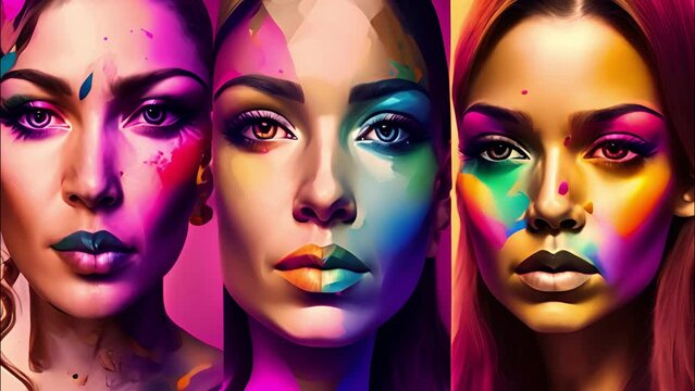 Group of Womens Faces Painted in Different Colors