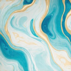 Teal and blue color with golden lines liquid fluid marbled texture background