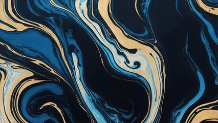 Black and blue color with golden lines liquid fluid marbled texture background