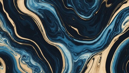 Black and blue color with golden lines liquid fluid marbled texture background