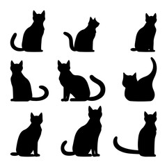 Vector set of cat silhouette. Beauty Luna Cat hand drawing animals set and vector illustration