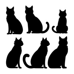 Vector set of cat silhouette. Beauty Luna Cat hand drawing animals set and vector illustration