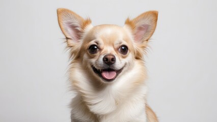 Obraz premium Portrait of Cream long coat chihuahua dog on grey background