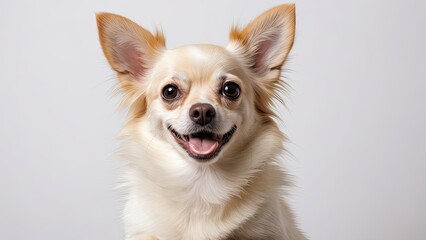 Obraz premium Portrait of Cream long coat chihuahua dog on grey background