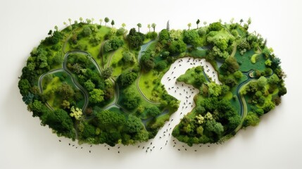 a Green World Map, shaped like a tree or forest, isolated on a white background, Earth Day or Environment Day concept emphasizes a composition or scene in a minimalist modern style.