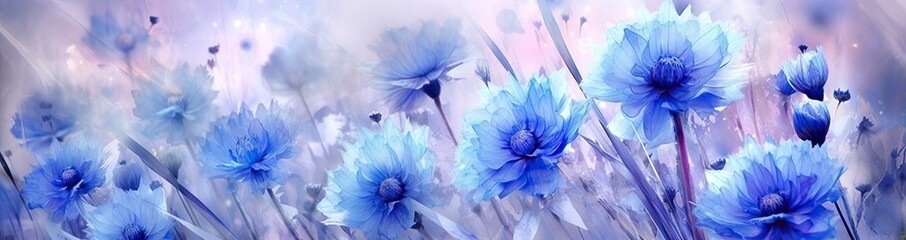 Banner. Blue cornflowers on a blue background - obrazy, fototapety, plakaty