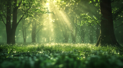 Fototapeta na wymiar Sonnenstrahlen im Wald auf eine Wiese