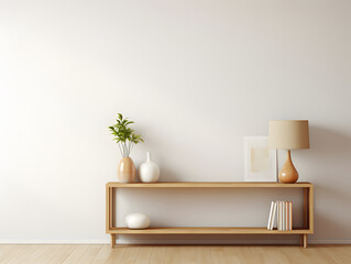 Interior room with white arm chair and an open bookcase