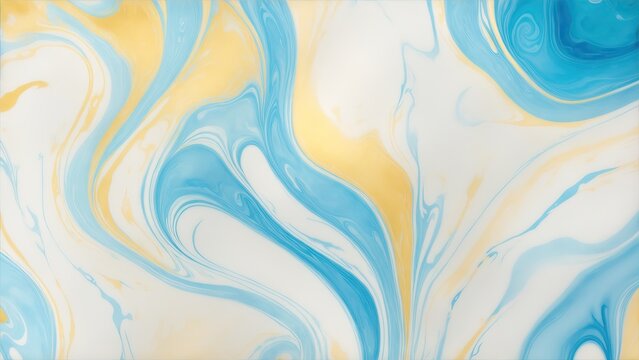 Yellow and blue color with golden lines liquid fluid marbled texture background