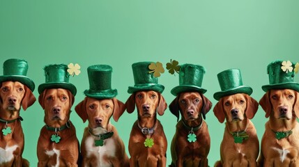 Dogs in leprechaun costume. St. Patrick's day - obrazy, fototapety, plakaty