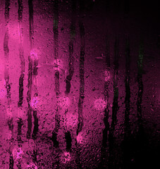 Background of misted glass. Christmas lights