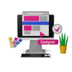 3D Web Design Workspace Concept with Modern Interface Elements