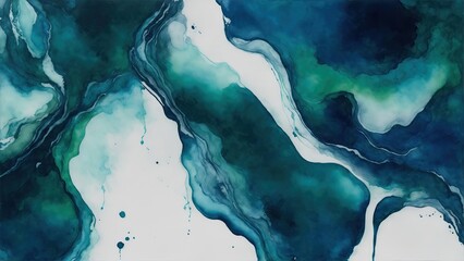 Dark Green and blue abstract alcohol ink painting background