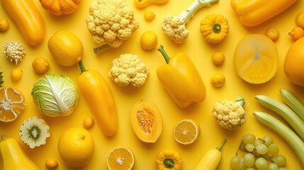 Assortment of different yellow fruit and vegetable
