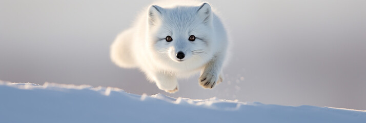 Arctic fox (Vulpes lagopus) jumping in the air