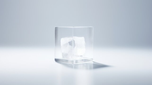  an ice cube sitting on top of a table next to a shadow of a person in the middle of the picture.