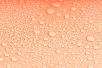 there are a lot of water droplets on an orange background in a shallow depth of field