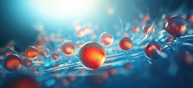 3D rendering of microscopic blood cells in vein. Science and healthcare.