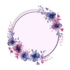 Fototapeta na wymiar Floral wreath watercolor with pink cherry blossom flowers, leaves, bouquet, frame illustration