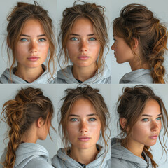 real beauty - 18yo russian girl character sheet with 6 expressions, various angles