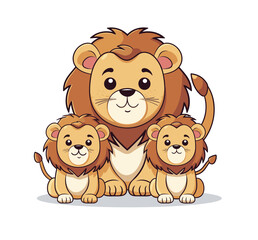 Fototapeta premium A cute lion with its cute babies, showing how families stick together in the wild