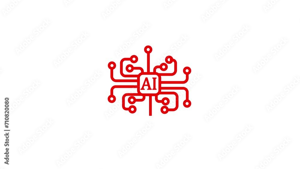 Poster ai icon futuristic neon circuit board animated flat style processor chips background