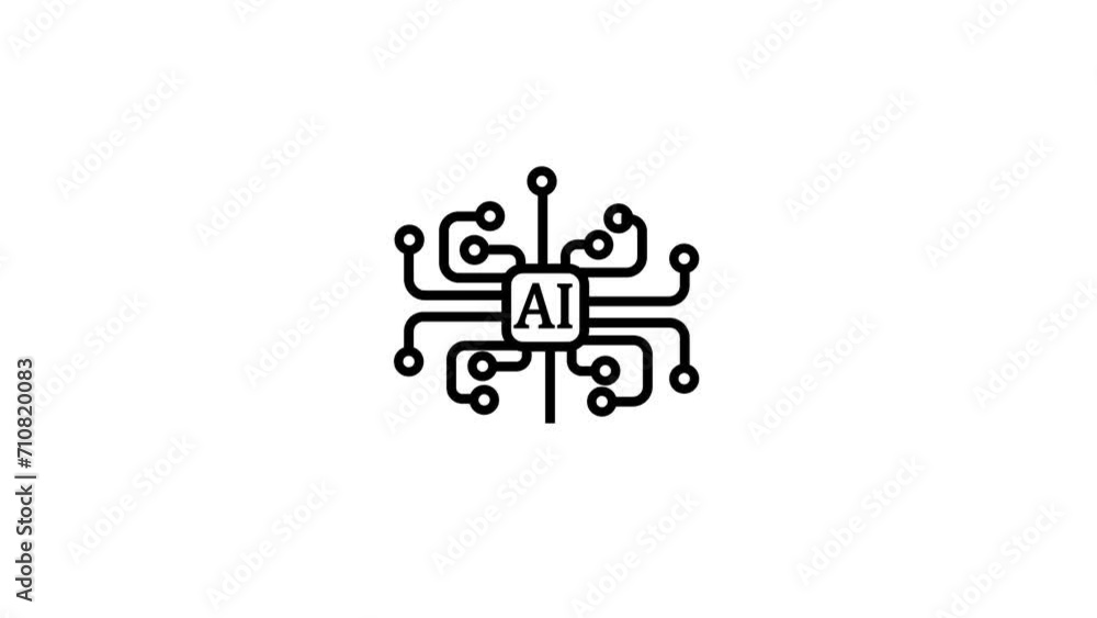 Poster ai icon futuristic neon circuit board animated flat style processor chips background