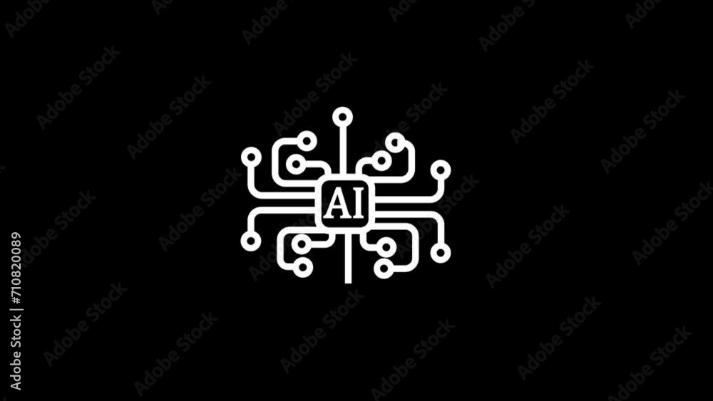 Aufkleber ai icon futuristic neon circuit board animated flat style processor chips background