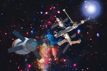 Spaceships and outer space. Galaxy view. The elements of this image furnished by NASA.