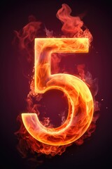 fire number 5 made of fire flames. number five symbol. isolated on black. hot red and orange symbol